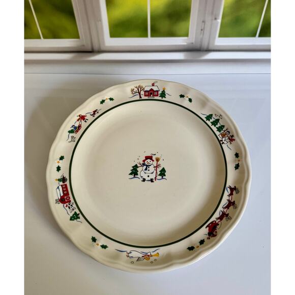 Pfaltzgraff Snow Village Dinner Plate Green Holiday Vintage Stoneware 10.5” - Picture 3 of 9